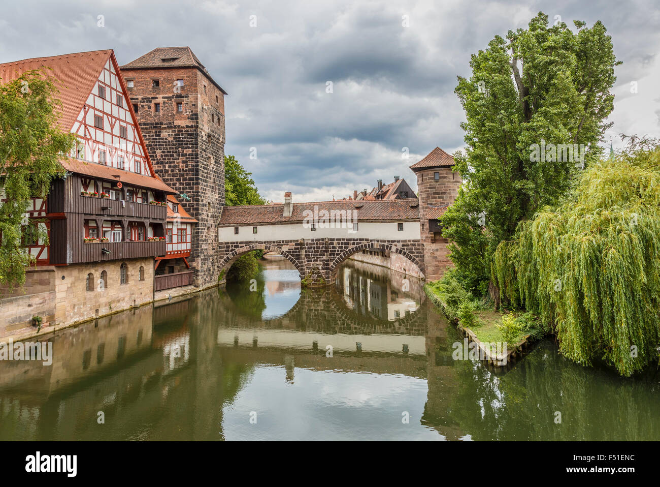 The famous Hangman's Bridge over the Pegnitz River, Nuremberg, Germany. Stock Photo