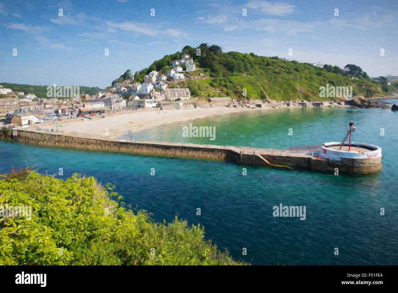 Cornwall coast Looe South west England with blue sea on a sunny summer day illustration like oil painting Stock Photo