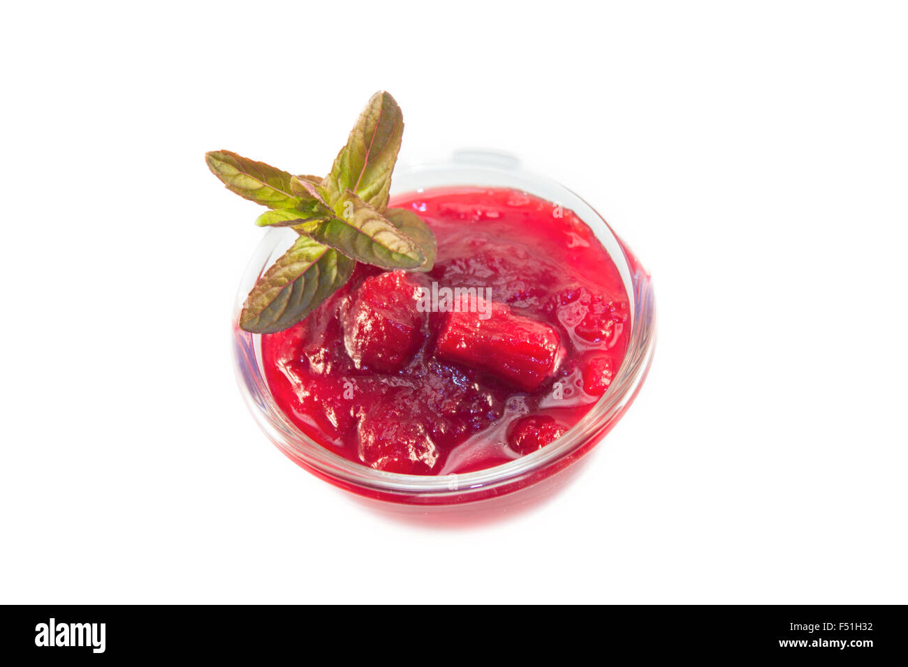 Rhubarb jam and mint, isolated on white background Stock Photo Alamy