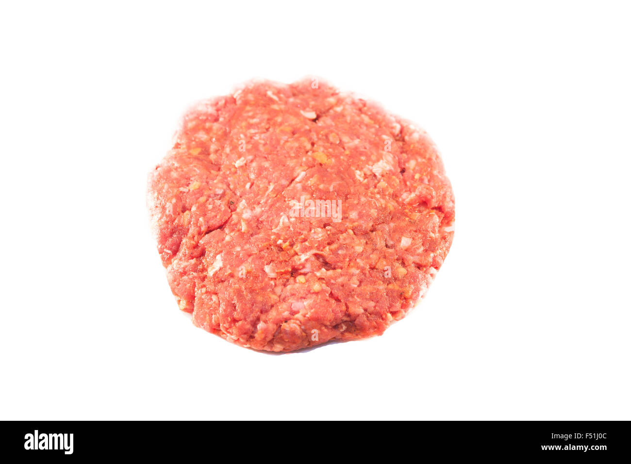 A raw burger beef made of beef minced meat, isolated on white background Stock Photo