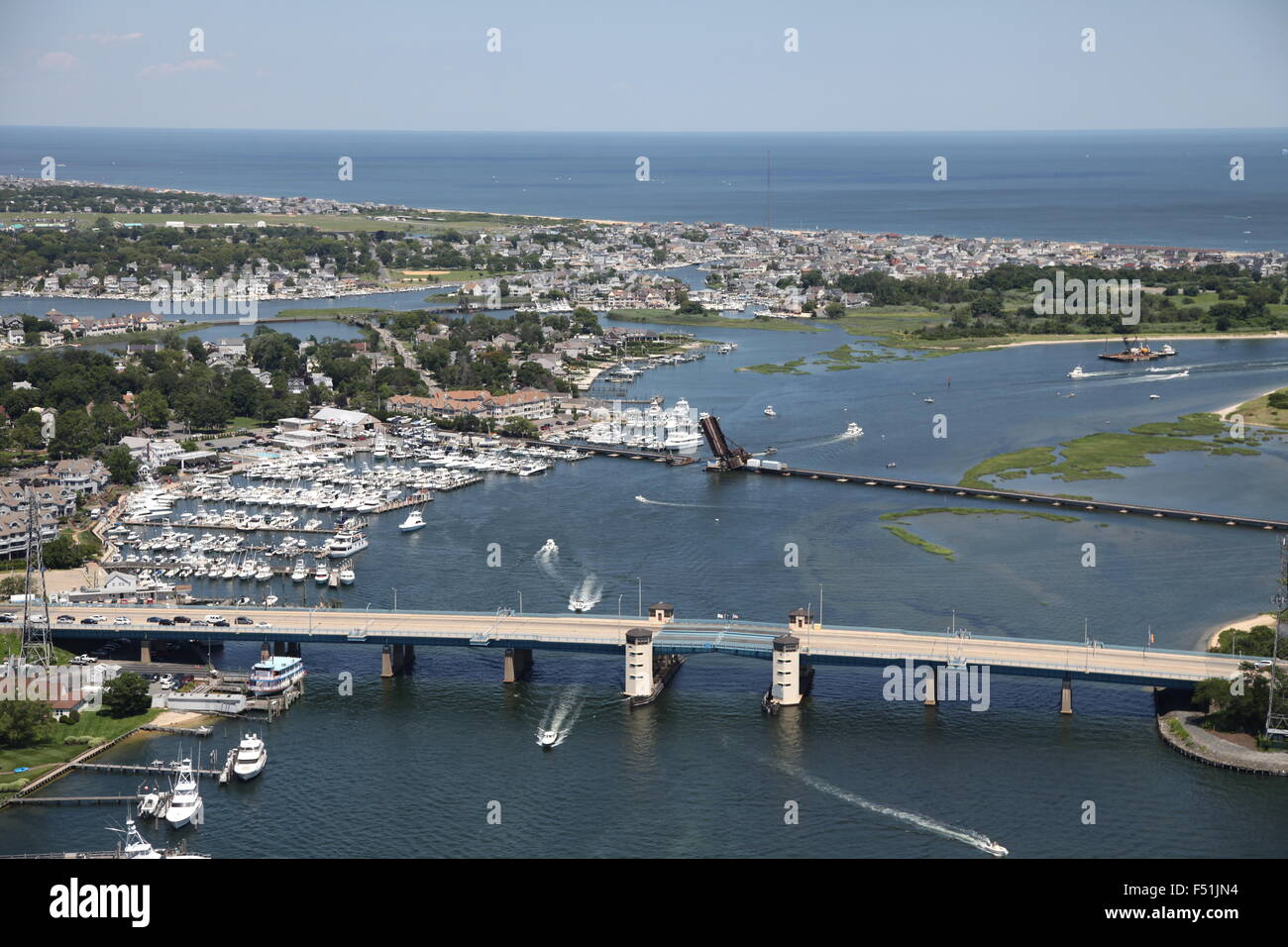 Aerial view of Manasquan River and Manasquan Inlet near Point Pleasant Beach, New Jersey Stock Photo
