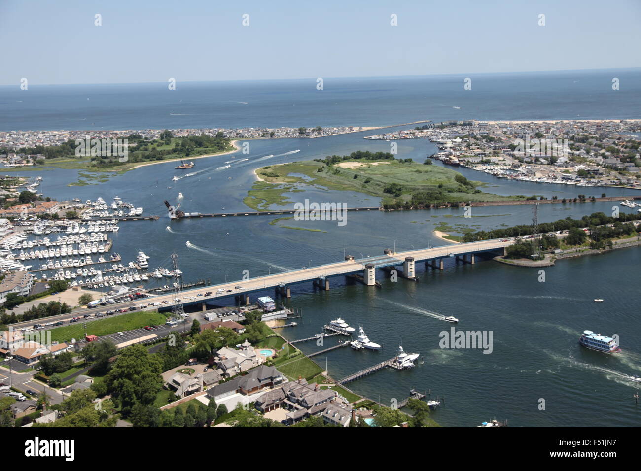 Aerial view of Manasquan River and Manasquan Inlet near Point Pleasant Beach, New Jersey Stock Photo