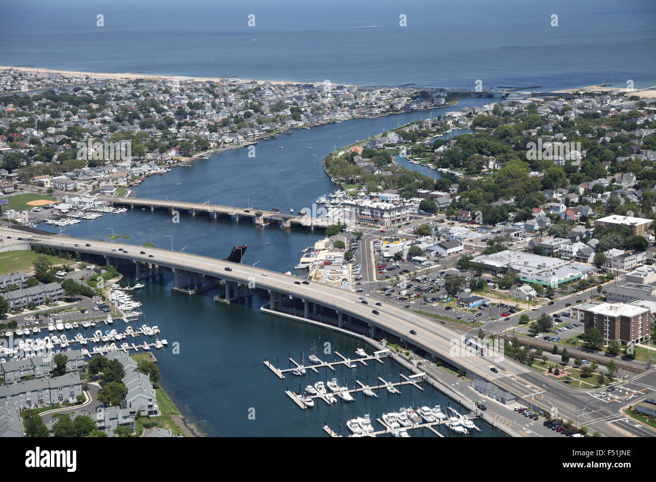 Aerial view of Sea Bright and Bridge over the Navesink River and Sandy