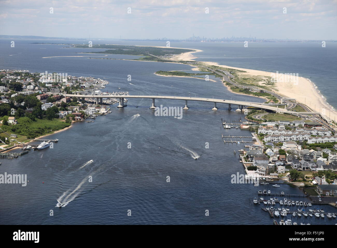 Aerial view of Sea Bright and Bridge over the Navesink River and Sandy