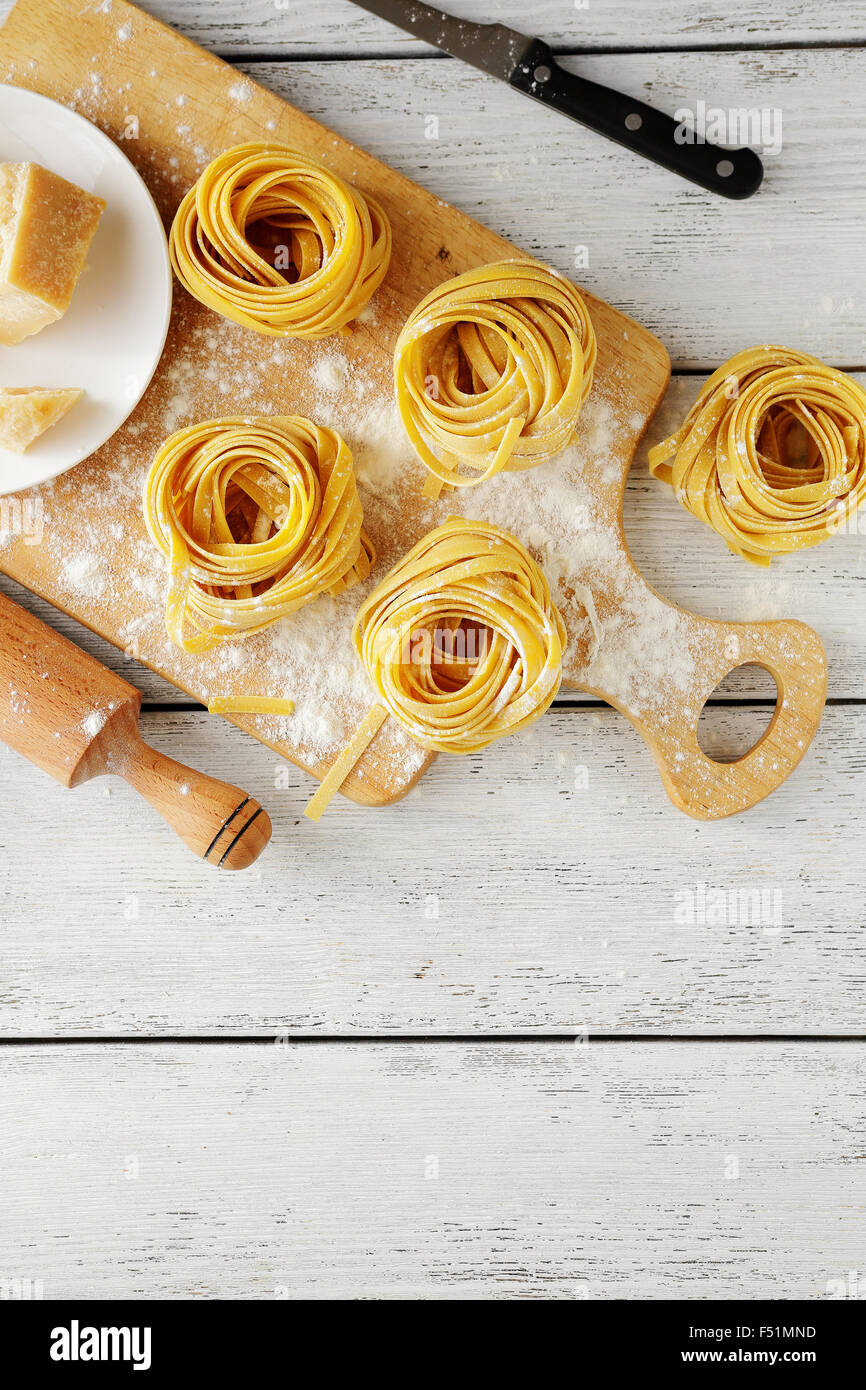 fresh pasta on cutting board, food top view Stock Photo Alamy