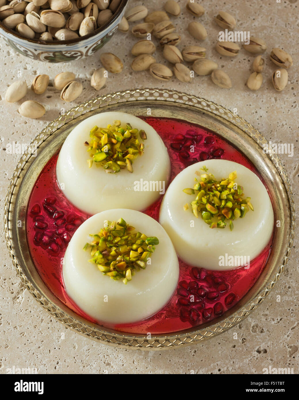 Mouhalabieh. Lebanese milk dessert. Lebanon Food Stock Photo