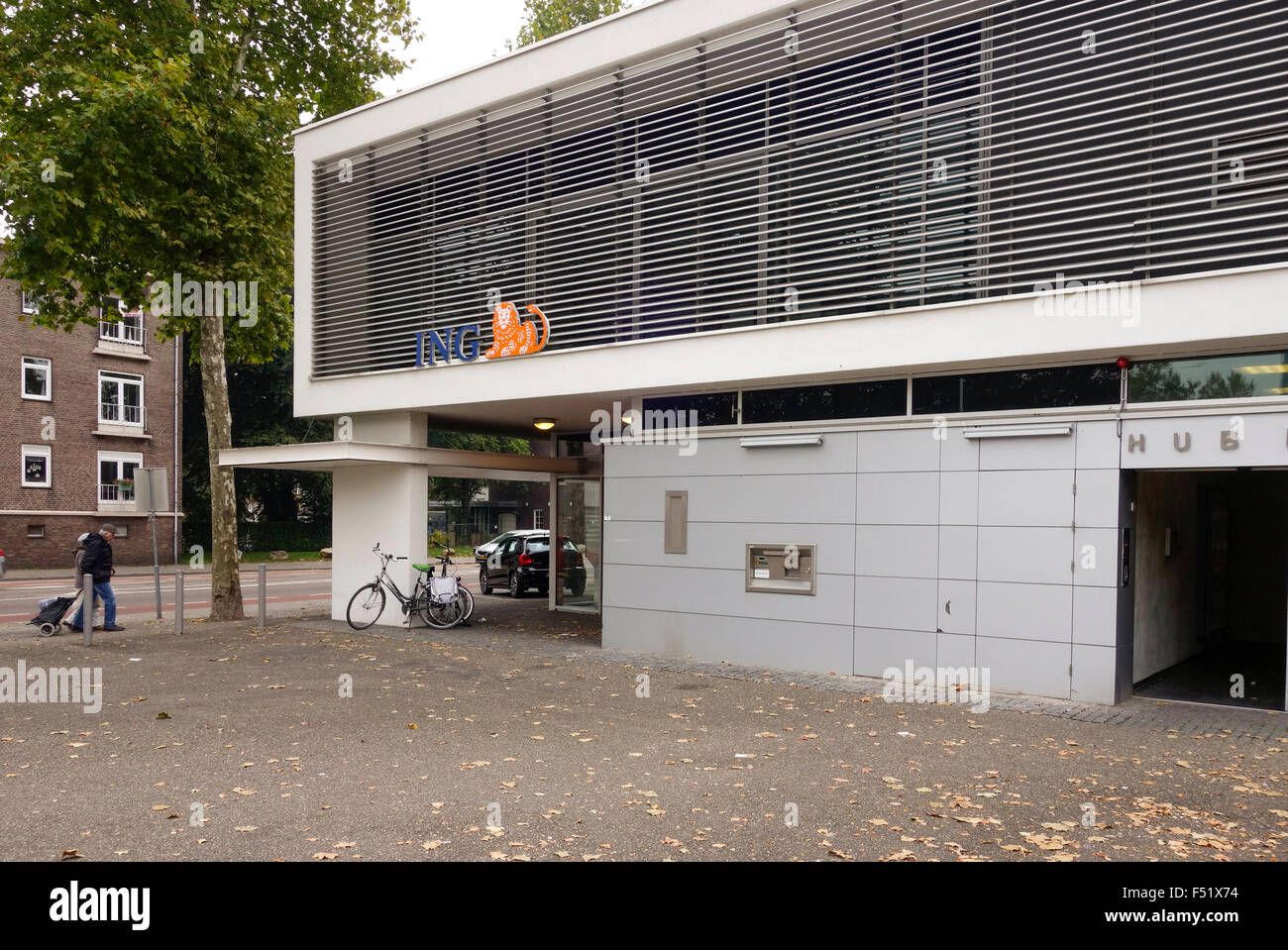 Dutch ING bank branch building at entrance, Sittard, Netherlands. Stock Photo