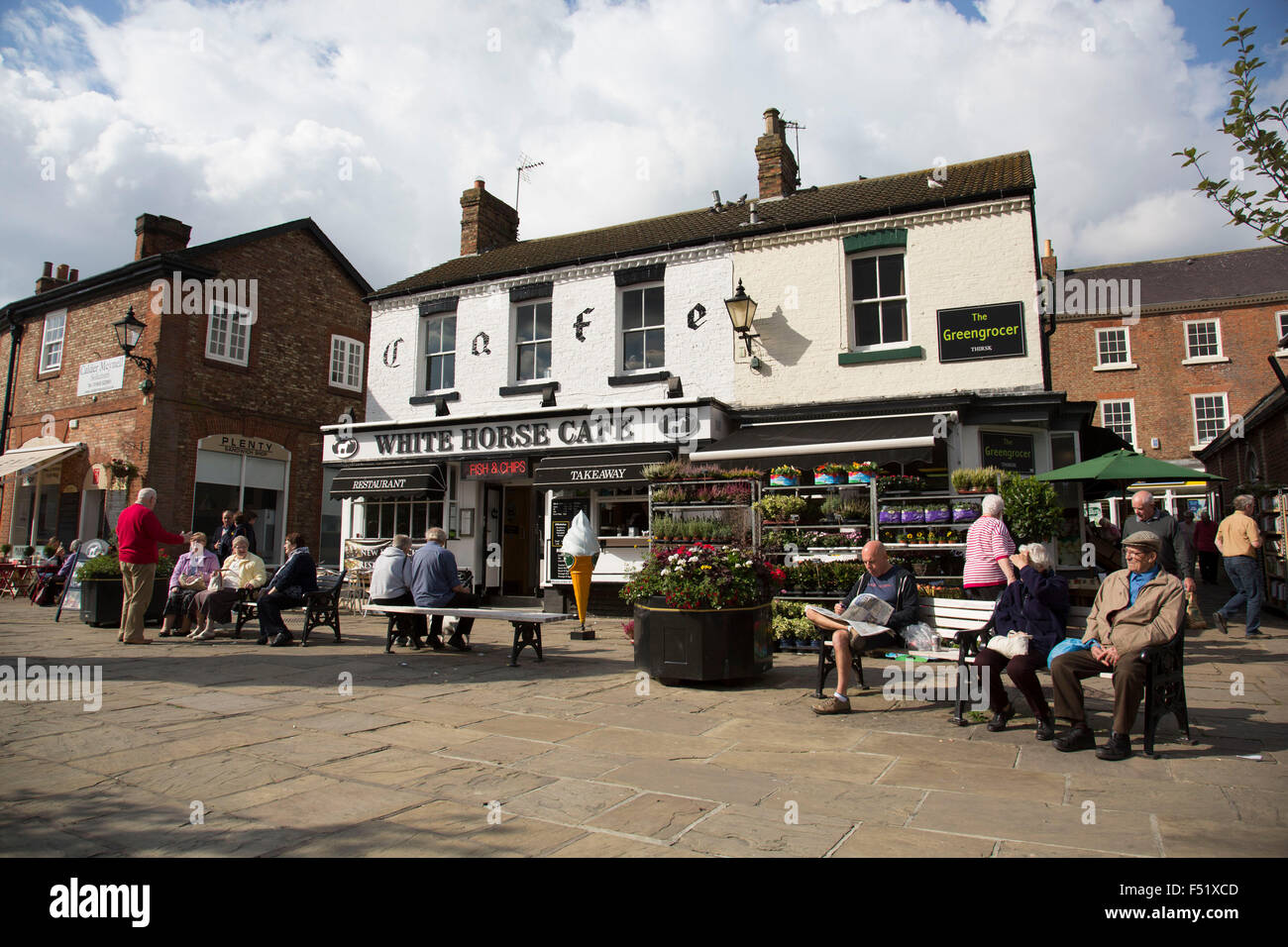 Market Square in Thirsk, Yorkshire, England, UK. Thirsk is a small