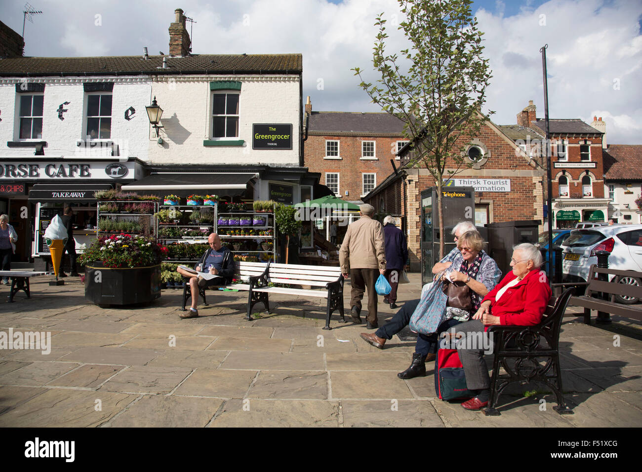 Market Square in Thirsk, Yorkshire, England, UK. Thirsk is a small