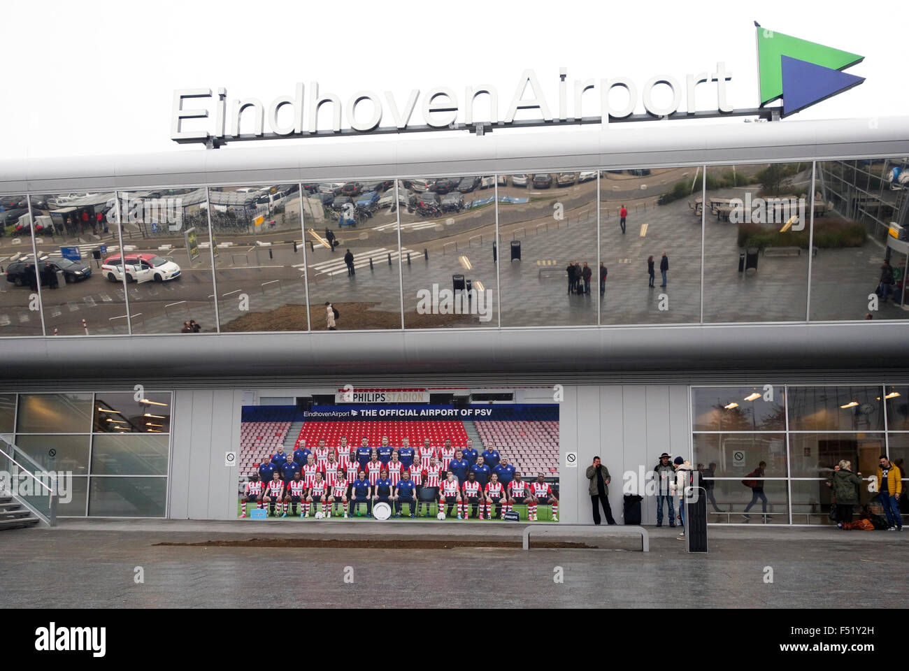 Airport Eindhoven with PSV football advertisement, North Brabant, Netherlands. Stock Photo