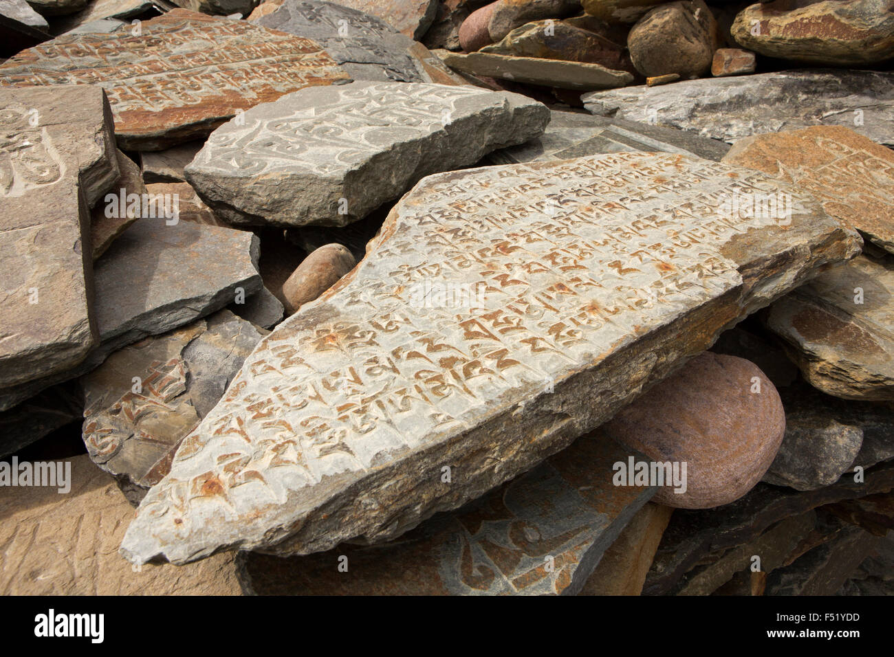 India, Himachal Pradesh, Lahaul Valley, Batal, Buddhist mani stones for ...