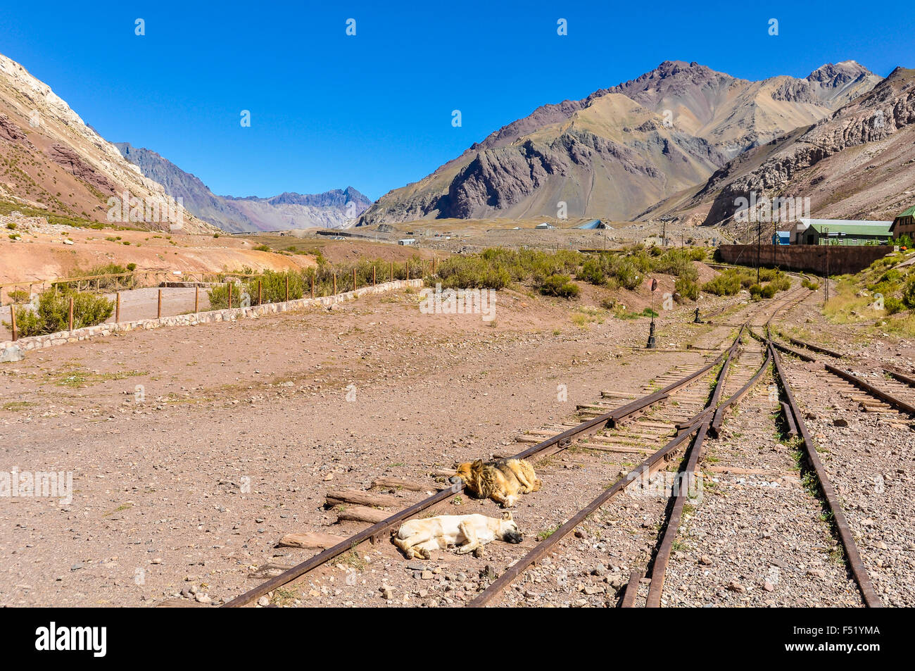 Abandoned railway station in the Andes around Mendoza, Argentina Stock