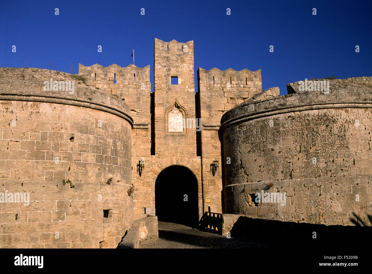 Greece, Dodecanese Islands, Rhodes, old town walls, gate of Amboise Stock Photo