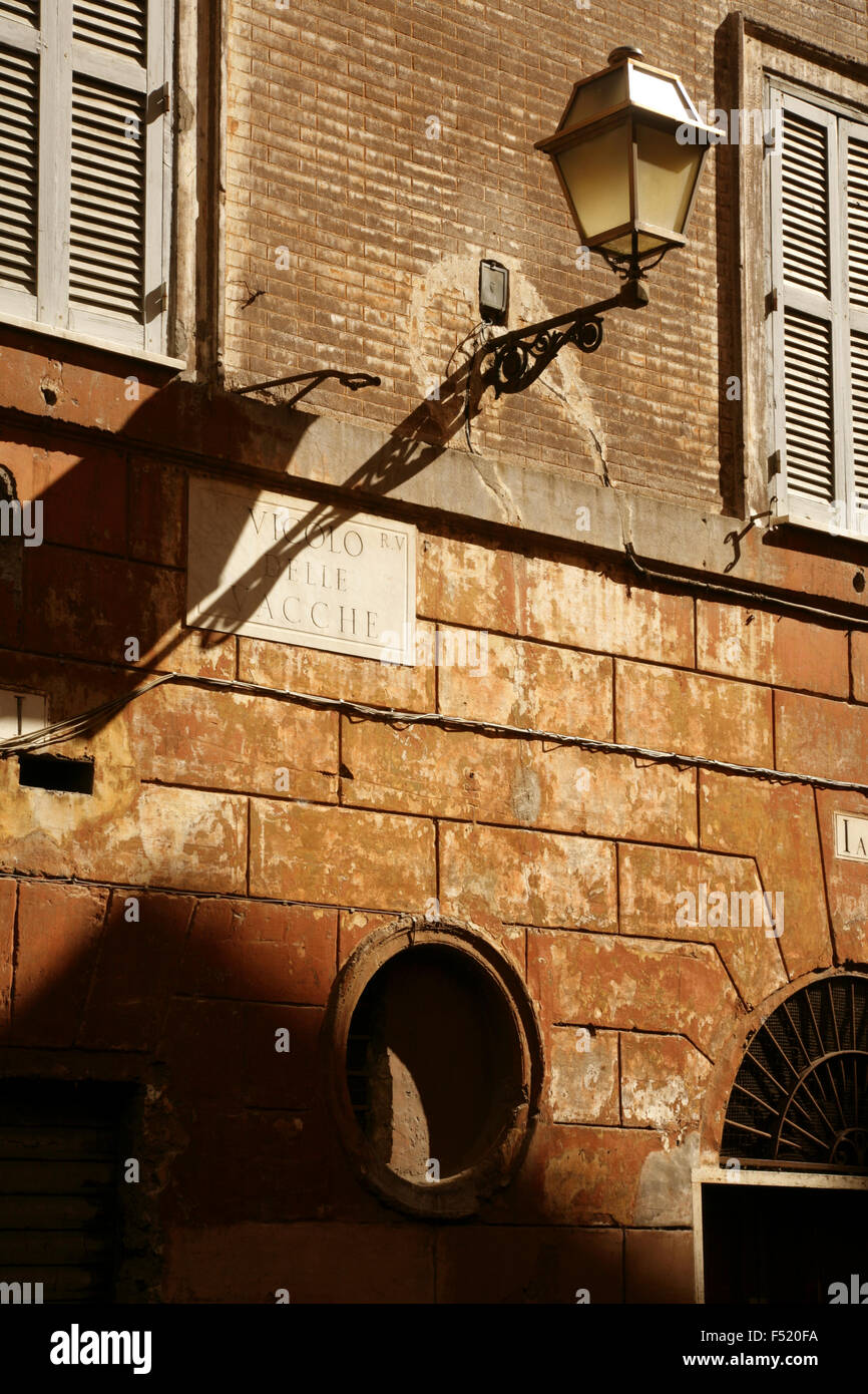 Old streetlamp at Vicolo delle Vacche, Rome, Italy Stock Photo