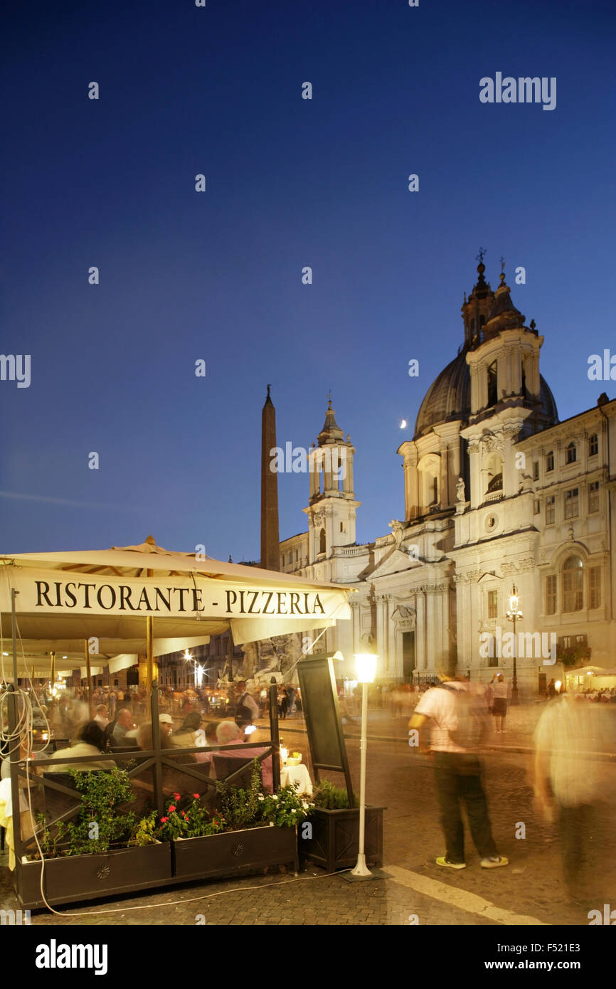Pizzeria in Piazza Navona, Rome, Italy with the 17th century baroque