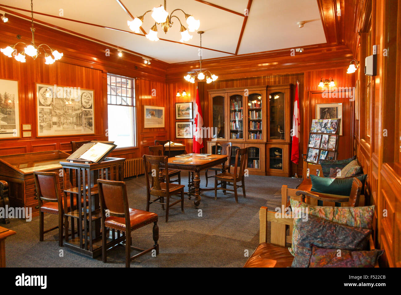 The Library or reading room inside Banff Park Museum National Historic Site Banff, Alberta, Canada Stock Photo