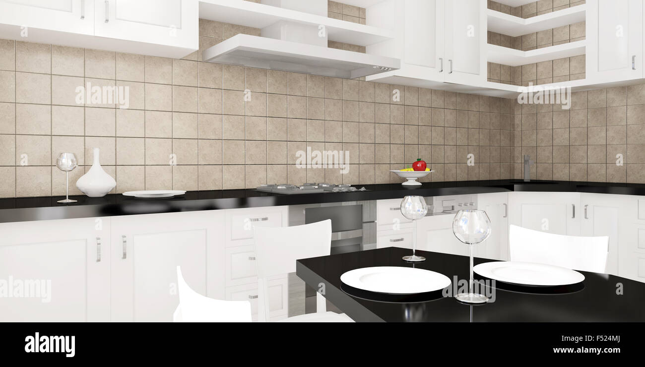 Modern interior of the kitchen 3D visualization Stock Photo - Alamy
