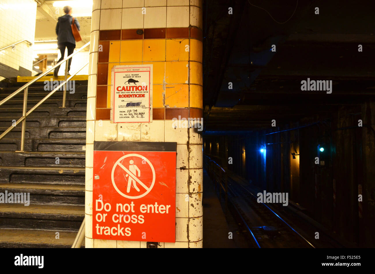 new york subway rodenticide warning sign Stock Photo