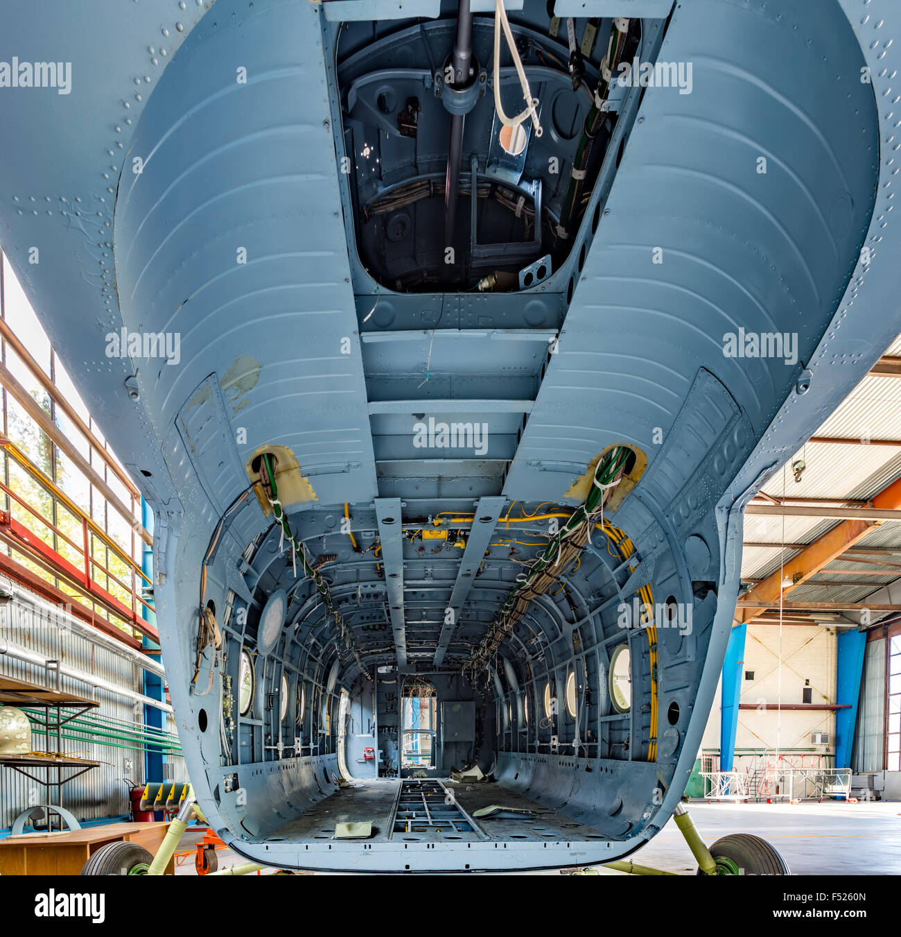 Inside view cargo bay of the helicopter Stock Photo