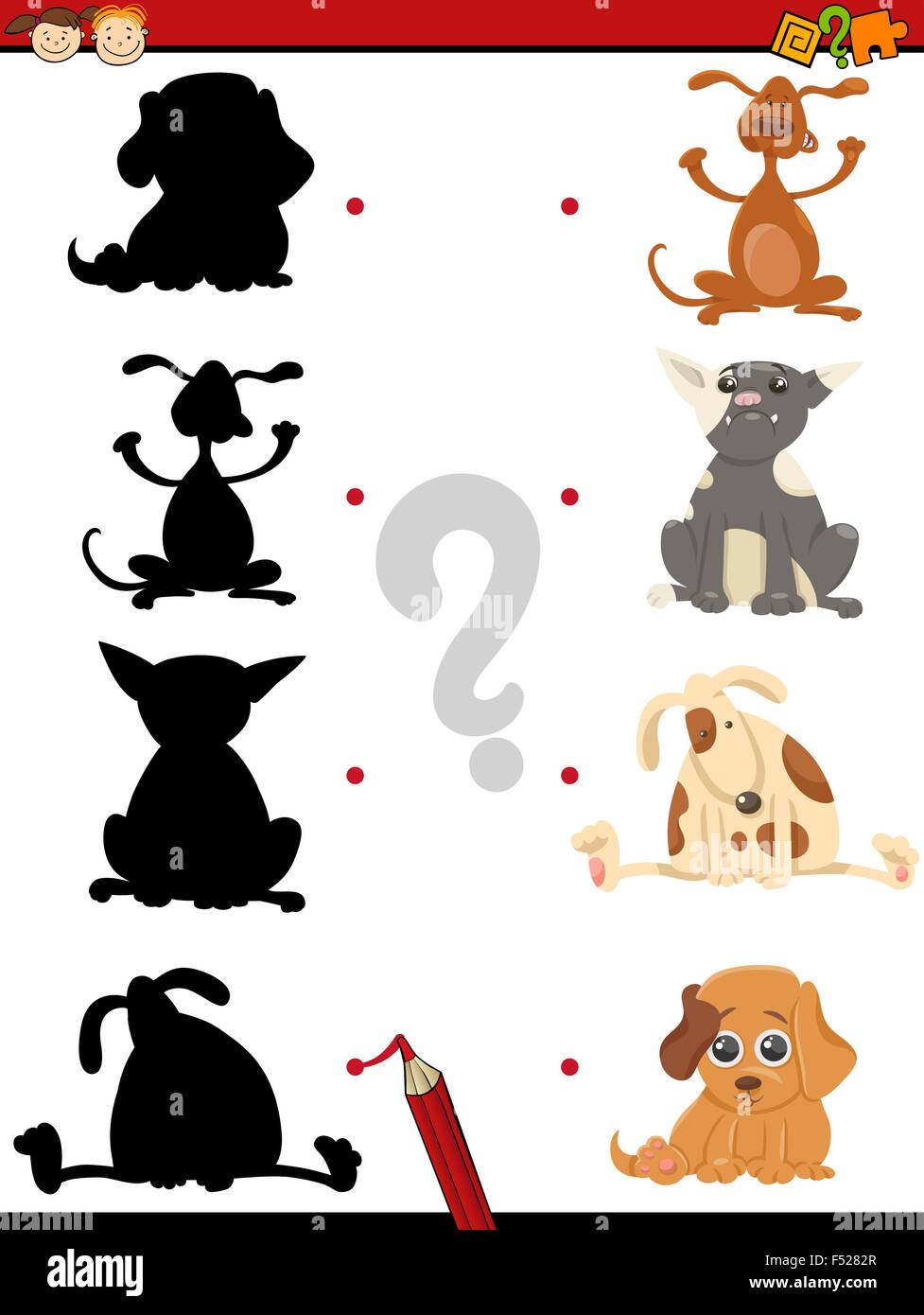 Cartoon Illustration of Educational Shadow Task for Children with Dogs ...