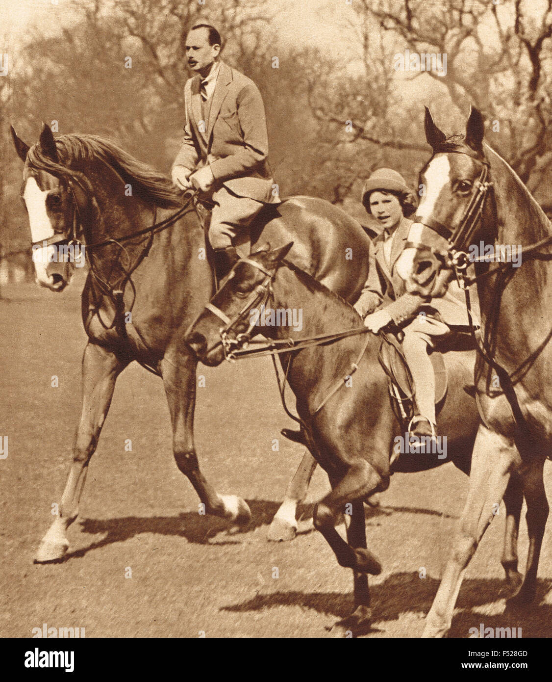 Princess Elizabeth horse riding with Duke of Gloucster circa 1936 Stock