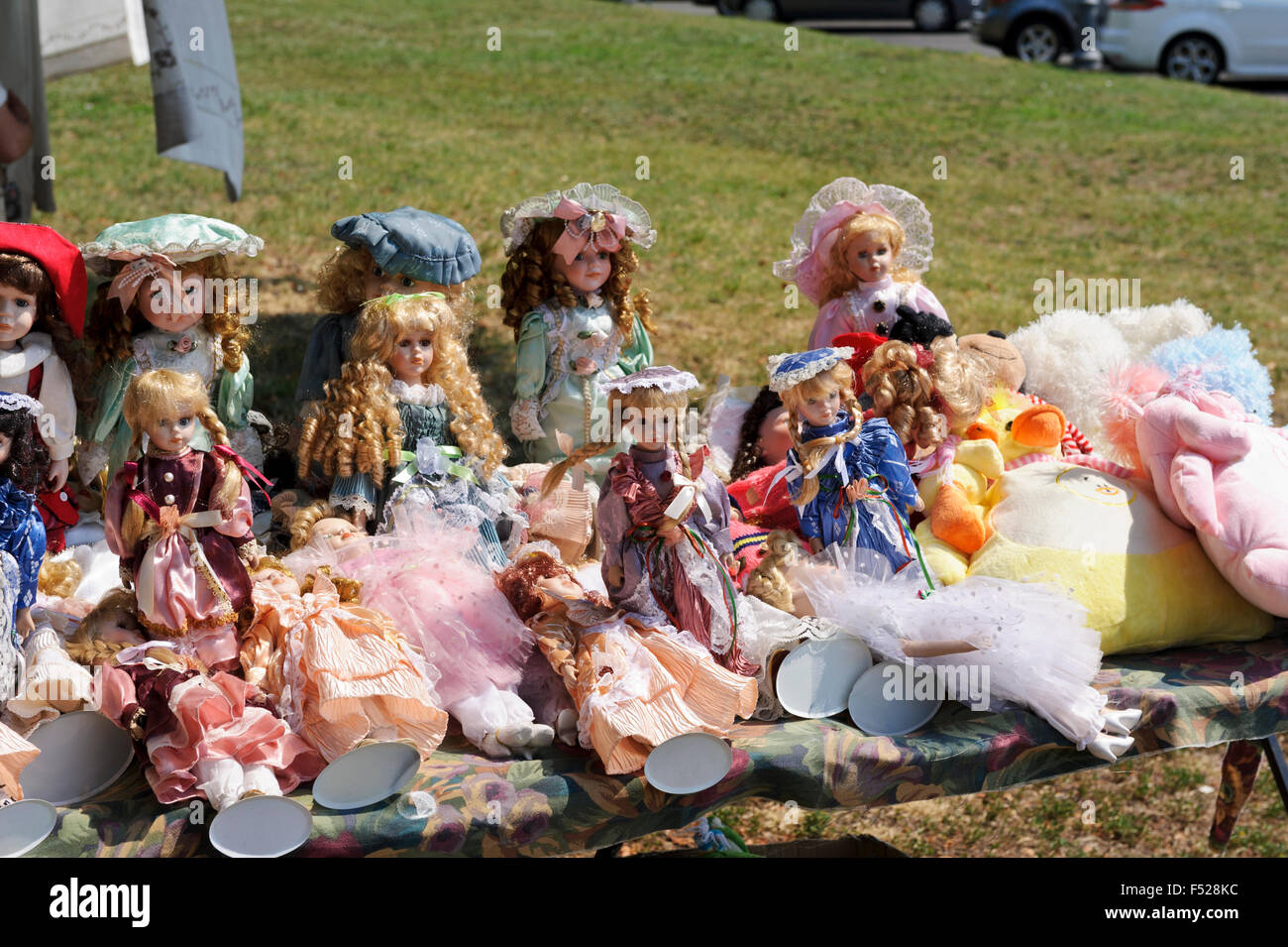 Colourful Hungarian dolls in costumes on sale, Hungary. Stock Photo