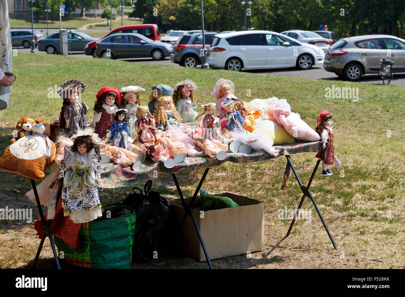 Colourful Hungarian dolls in costumes on sale, Hungary. Stock Photo