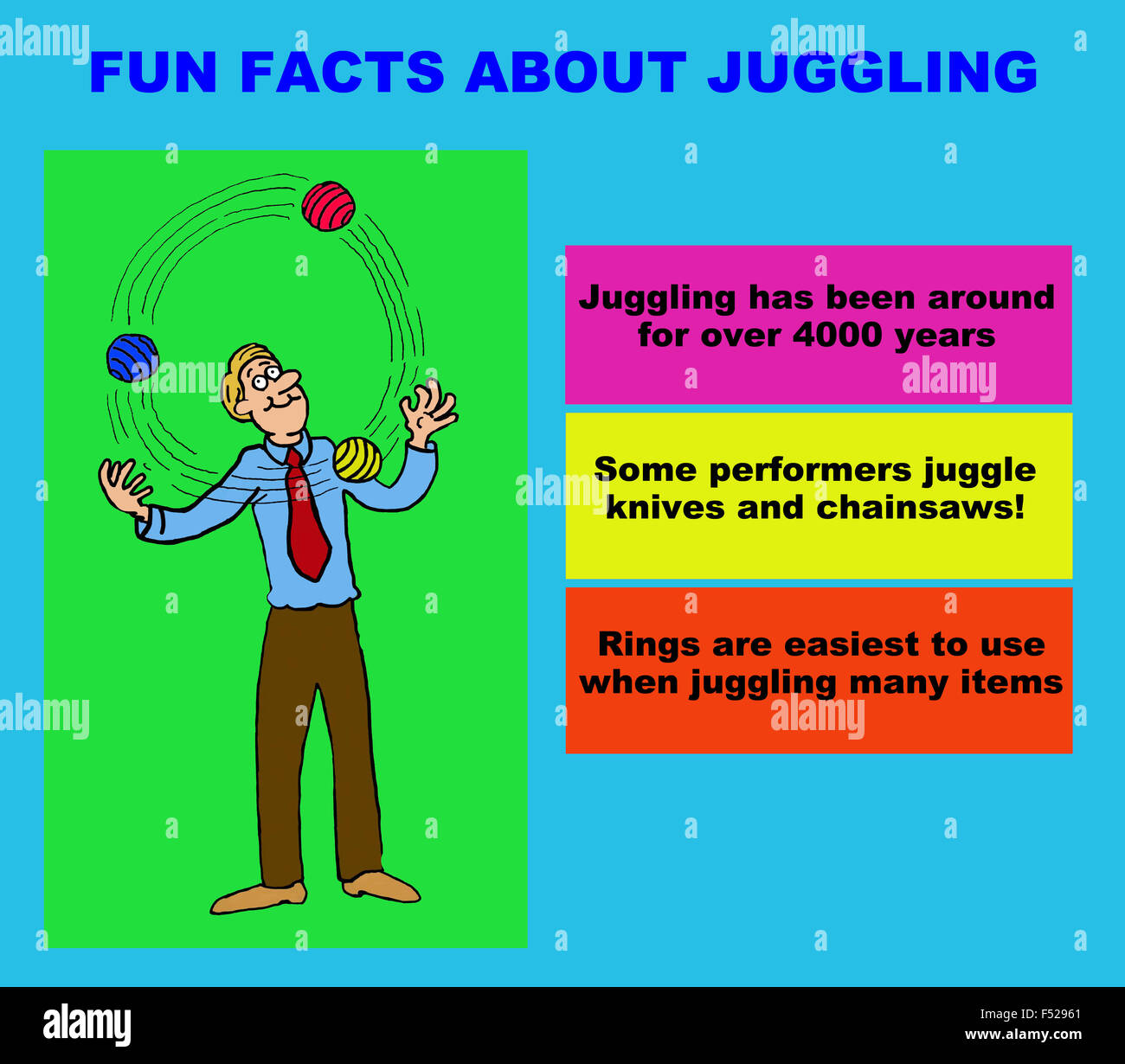 Education cartoon 'Fun facts about juggling'. Stock Photo