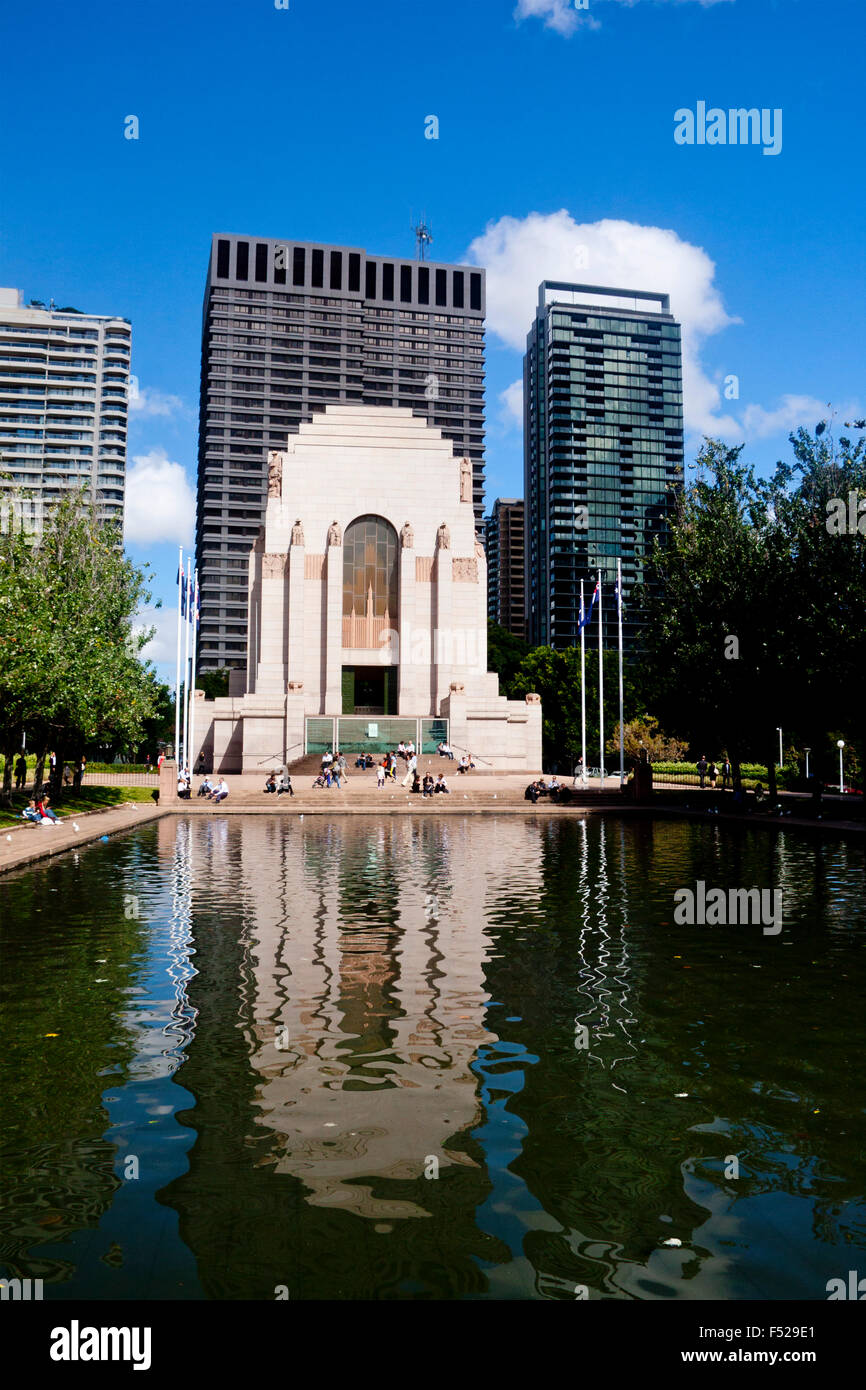 Anzac Memorial reflected in pool Hyde Park Sydney New South Wales NSW Australia Stock Photo