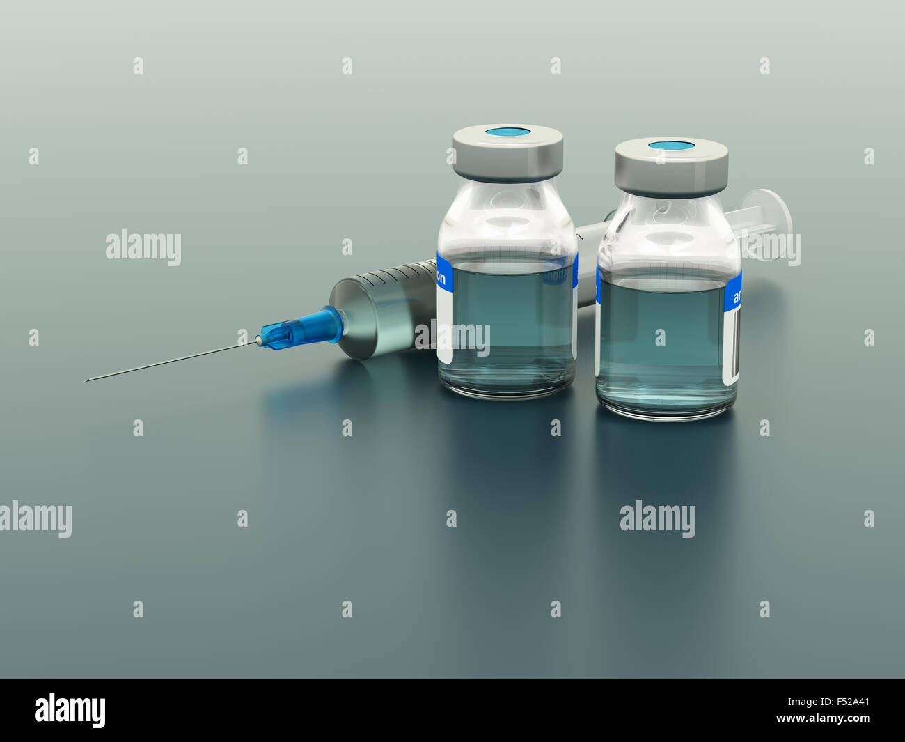 Syringe and vials on blue background Stock Photo - Alamy
