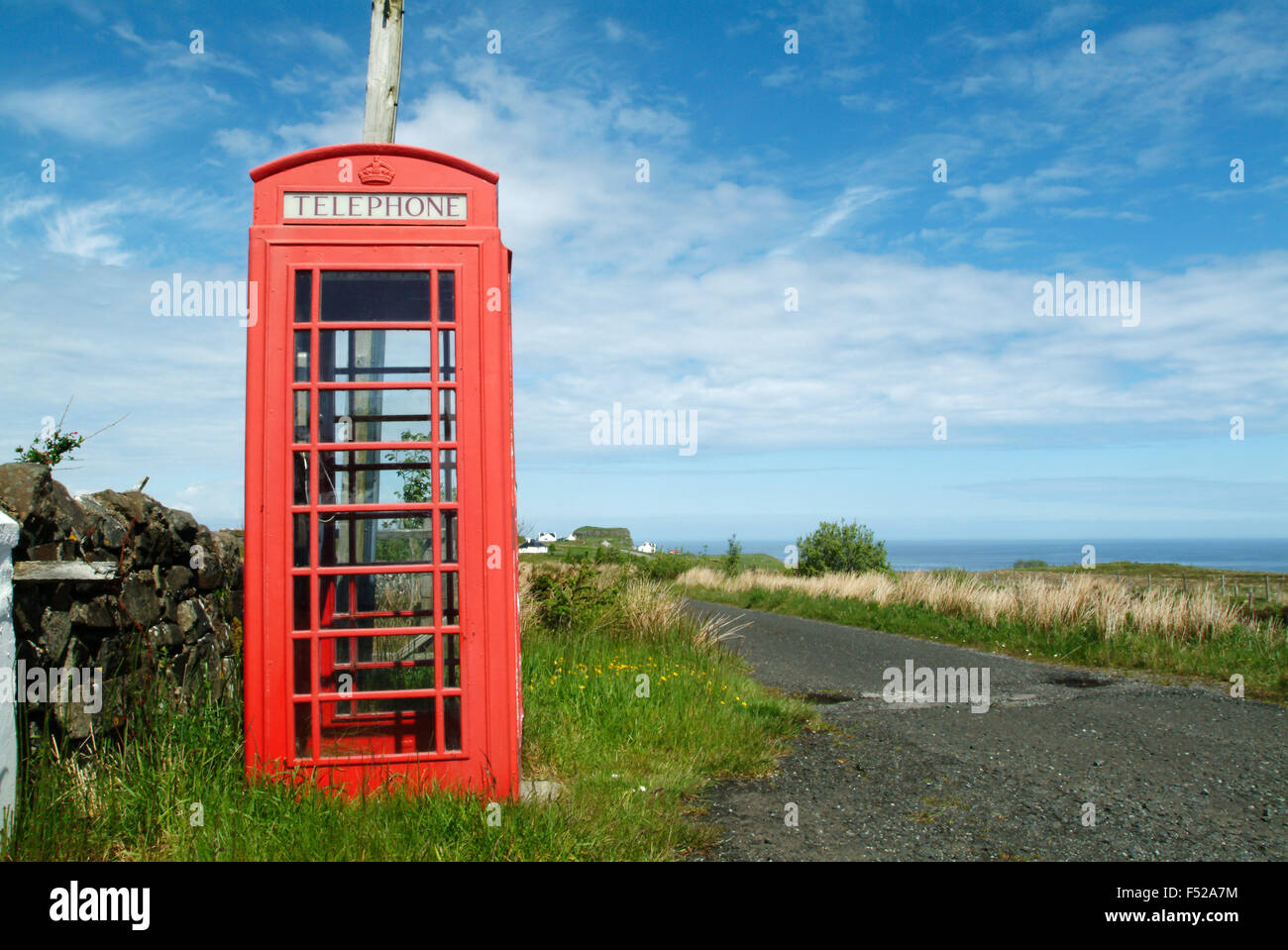 Telephone box in the country, isle of skye, scotland, great-britain, europe Stock Photo