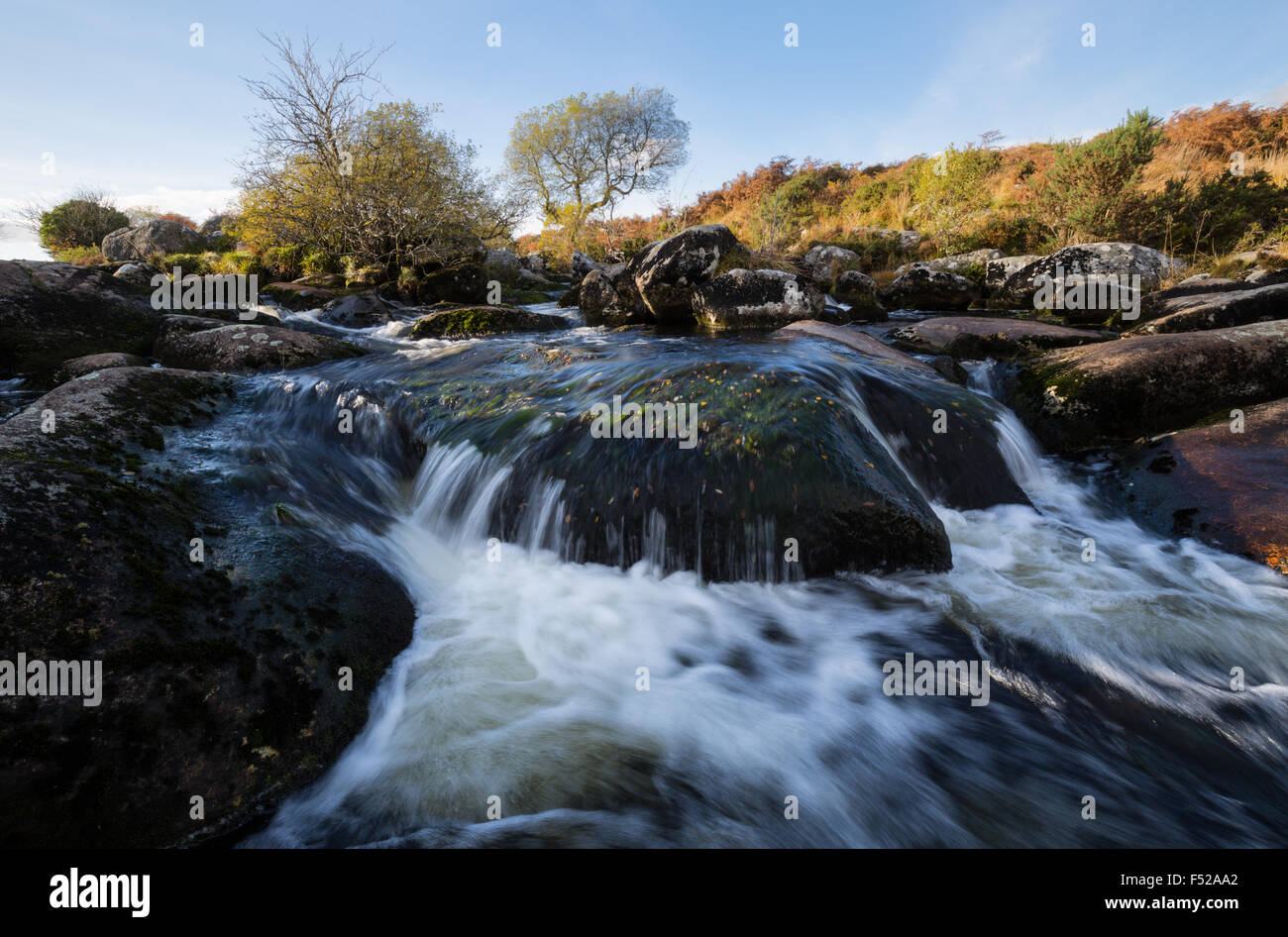 Flowing river on Dartmoor in West Devon Stock Photo