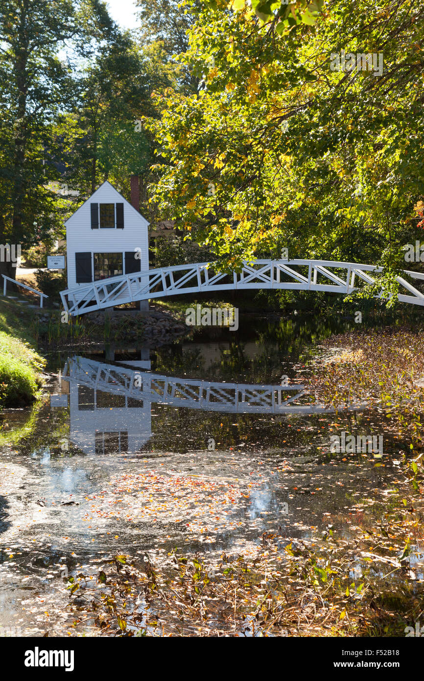 The wooden bridge and pond at Somesville, Acadia National park, Mount Desert Island Maine USA Stock Photo