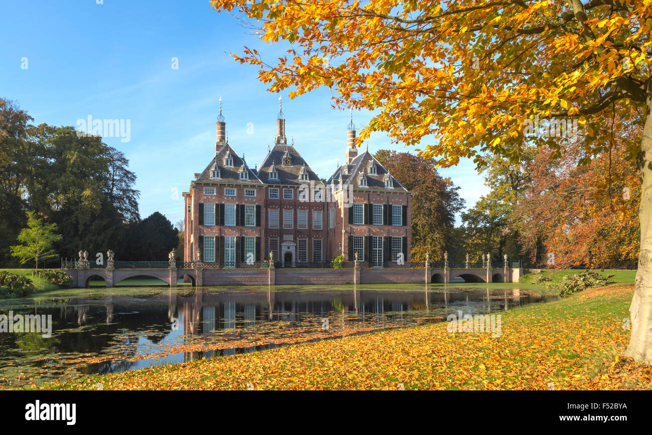 Autumn splendor at Duivenvoorde Castle, Voorschoten, South Holland, The Netherlands. Build in 163 with English landscape park. Stock Photo