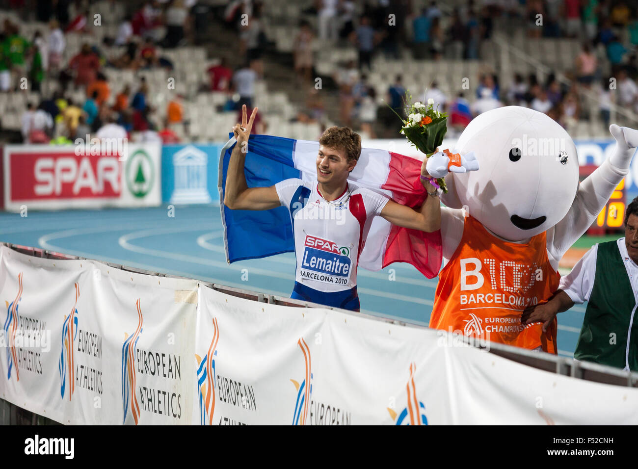 Christophe Lemaitre after the win (100m) in Barcelona 2010 European Championships Stock Photo