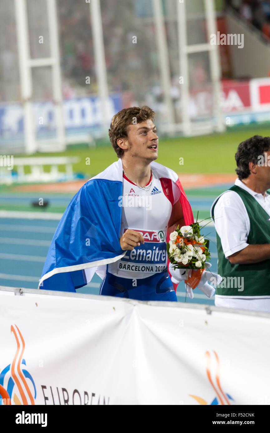 Christophe Lemaitre of France after the win (100m) in Barcelona 2010 European Championships Stock Photo