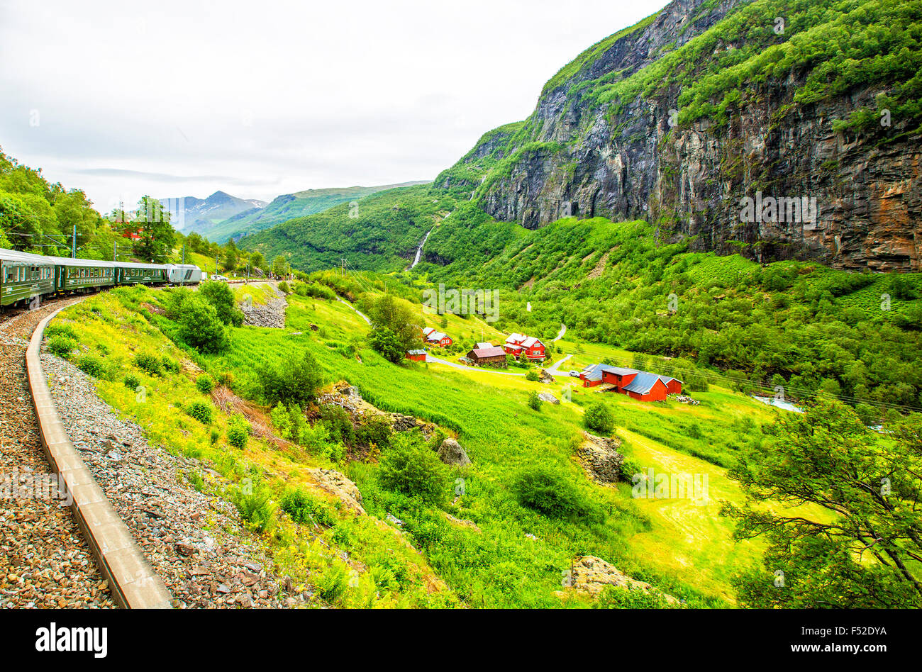View on nature of Norway from the  passenger train. Flam, Norway. Stock Photo