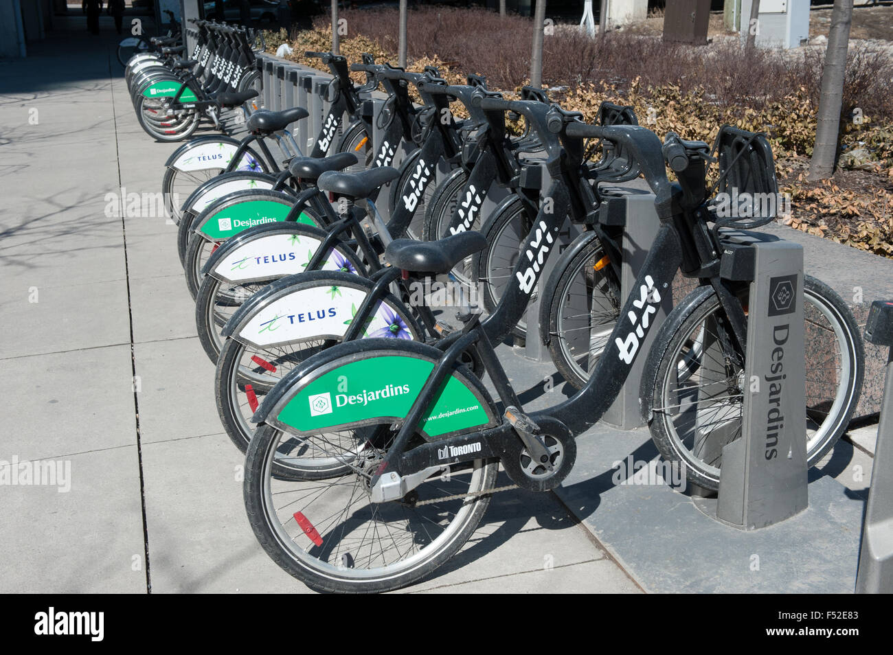Rental bikes in Downtown Toronto, Ontario, Canada, sponsored by Telus