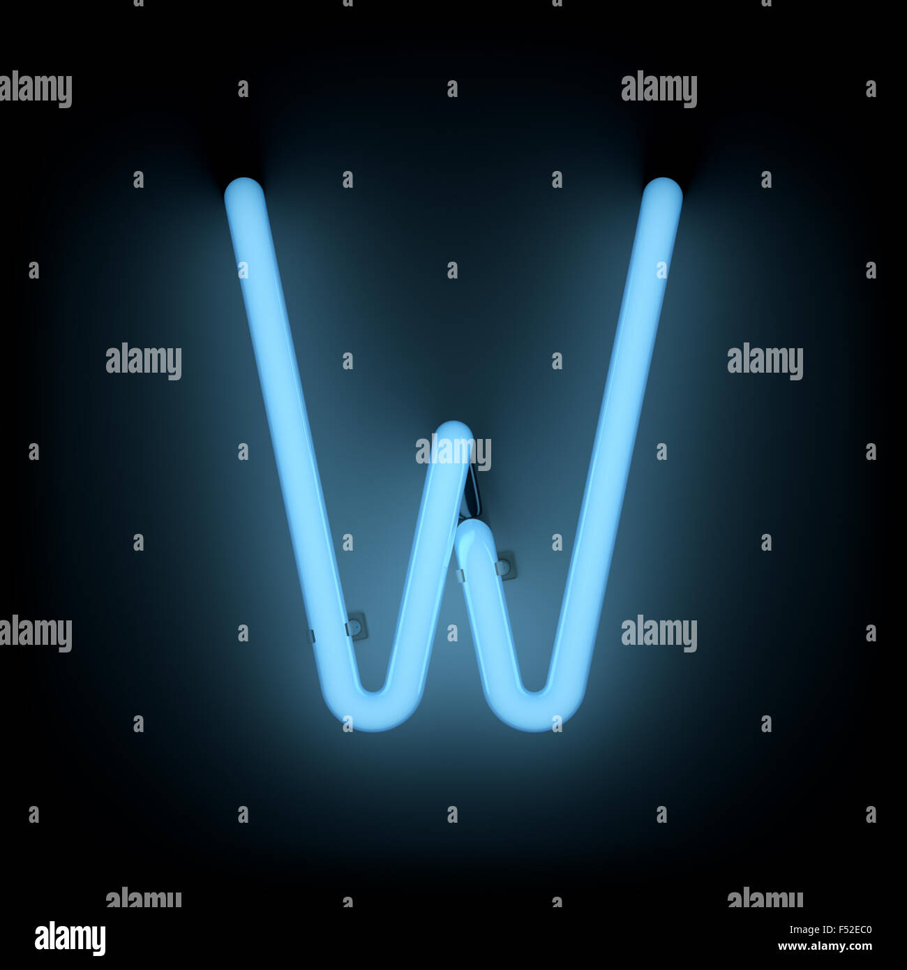 Letter W from neon alphabet collection isolated on black Stock Photo
