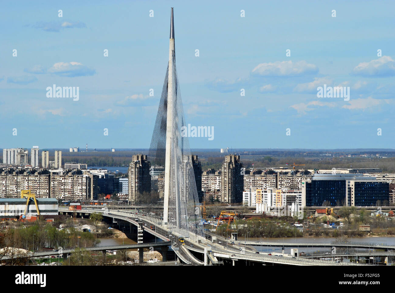 Bridges of Belgrade city (Ada Bridge) and new Belgrade Stock Photo