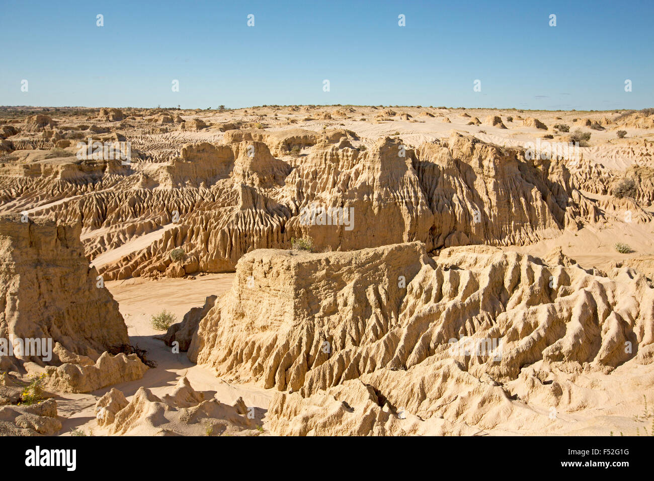 Australian outback landscape with severely eroded soil in varied formations on Great Wall of China at Mungo National Park in NSW Stock Photo