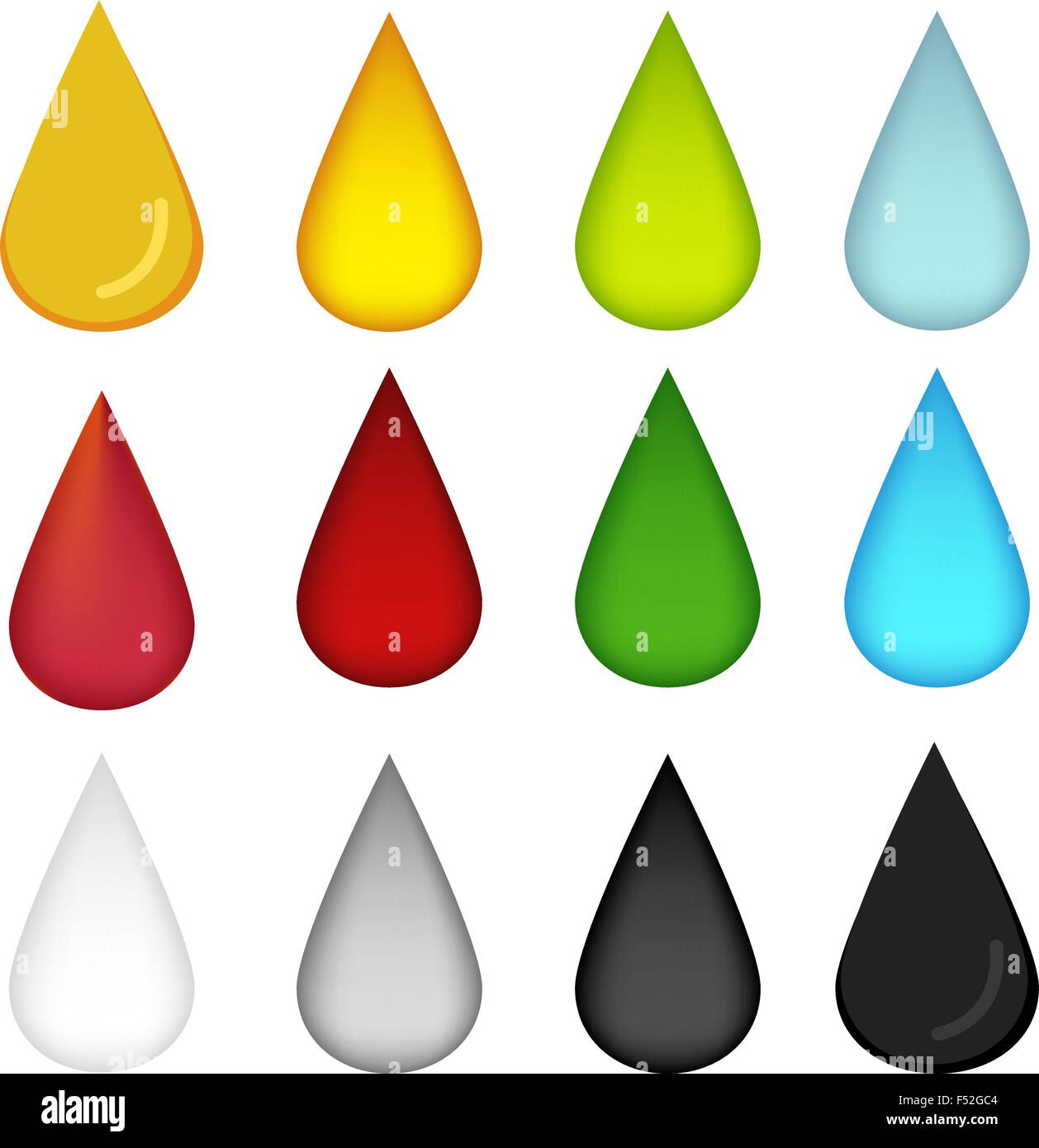 Water drop in many color, oil, blood, water, milk and poison, vector Stock Vector