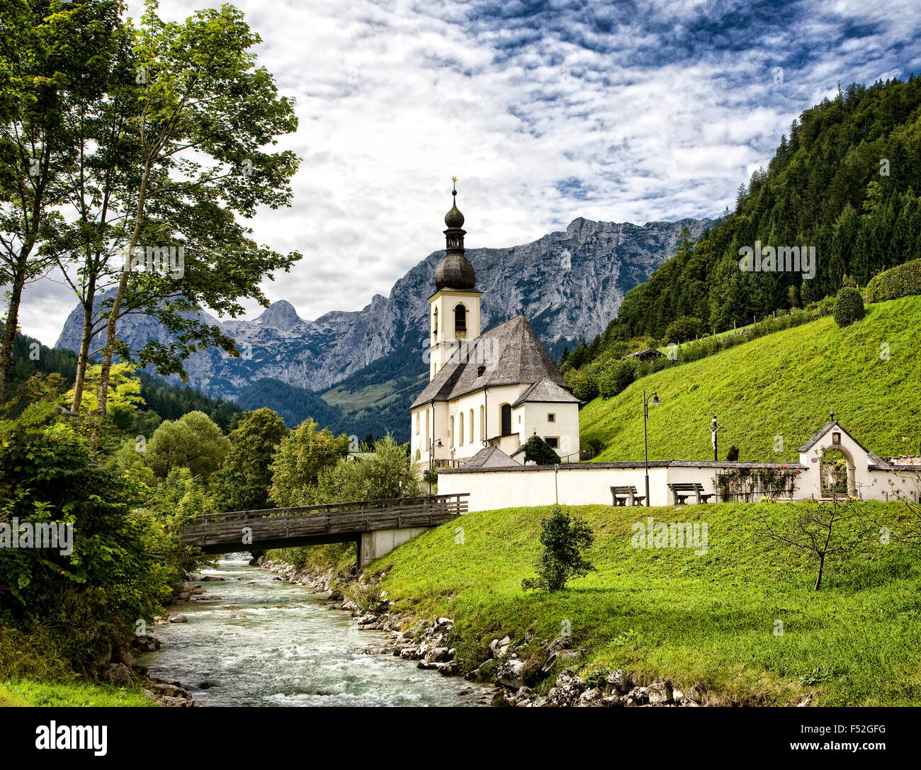The church of the Village of Ramsau, Germany Stock Photo