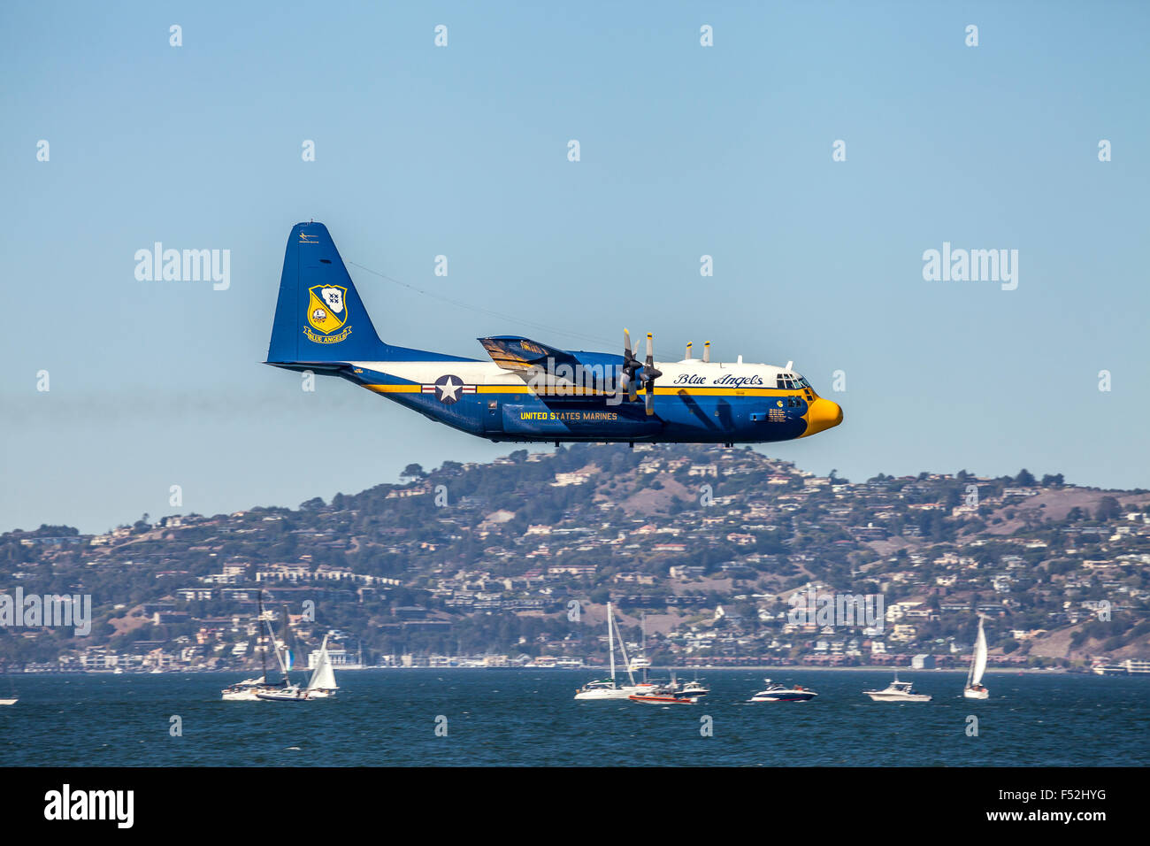 US Marine Corps C-130T Hercules nicknamed Fat Albert flying over San Francisco Bay, Fleet Week 2015, San Francisco, California Stock Photo