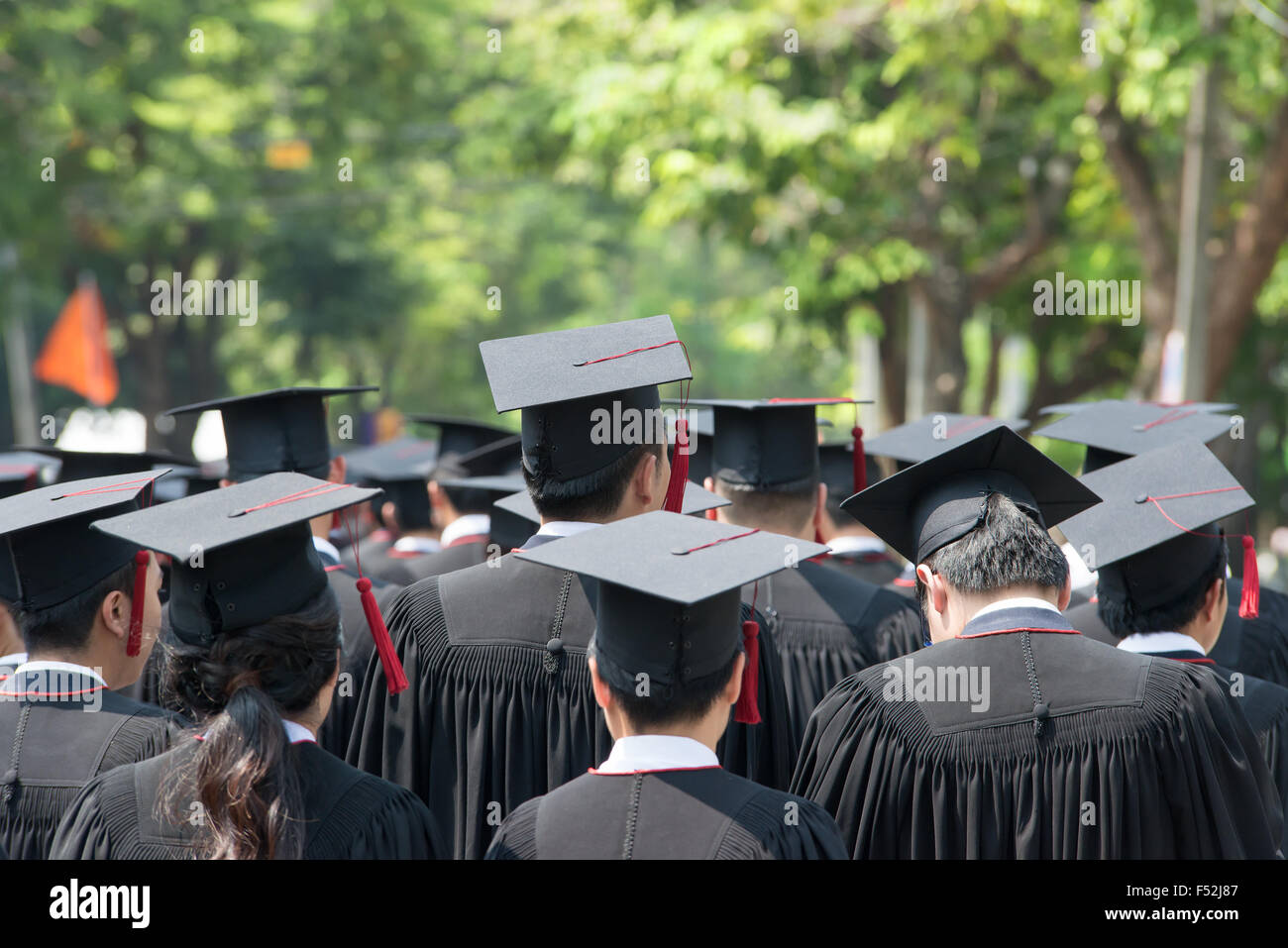 back of graduates during commencement Stock Photo