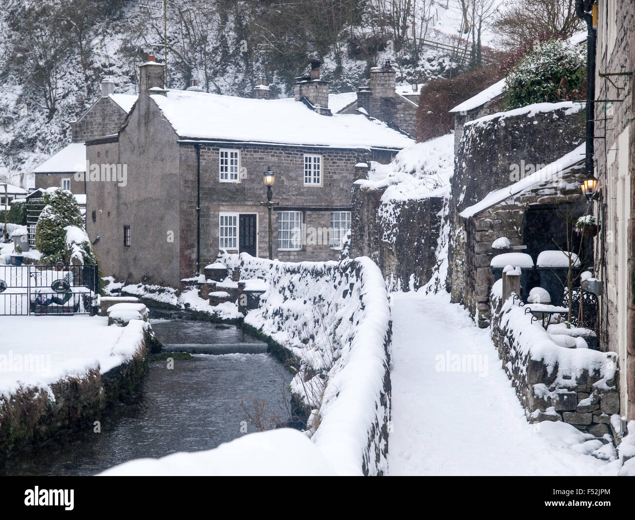 Castleton village in the Hope Valley, Derbyshire, in winter, Peak