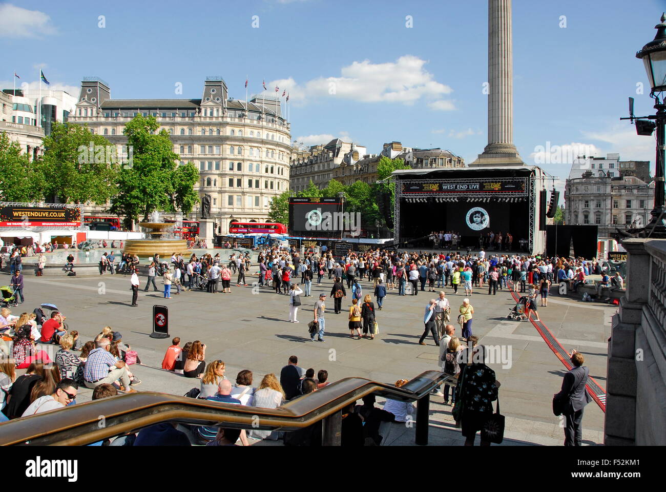 West End Live stage in Trafalgar Square in London, England, UK Stock