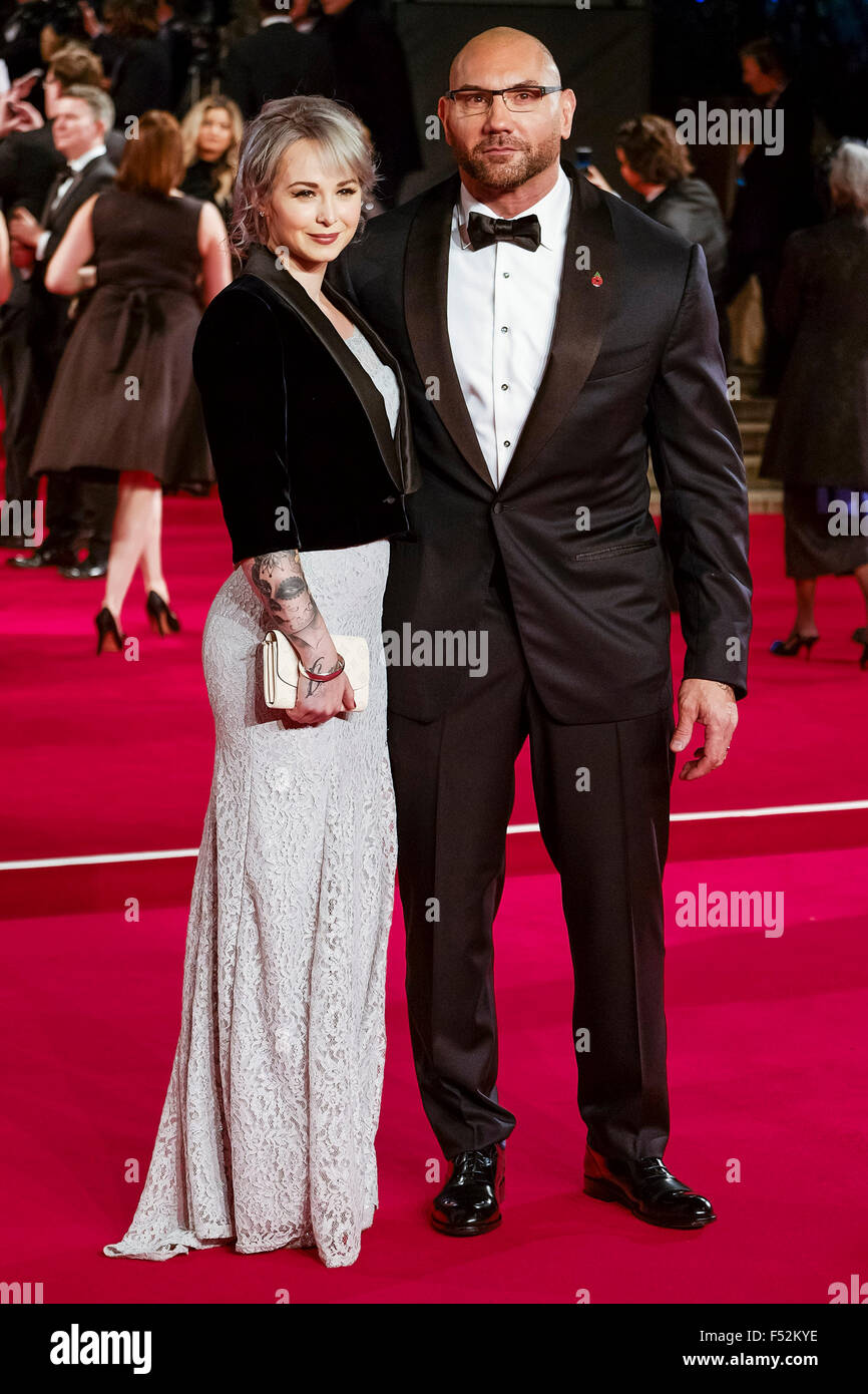 London, UK. 26th Oct, 2015. Dave Bautista & wife Sarah Jade arrives on the red  carpet for the The CBTF Royal Film Performance 2015: The World Premiere of  SPECTRE on 26/10/2015 at