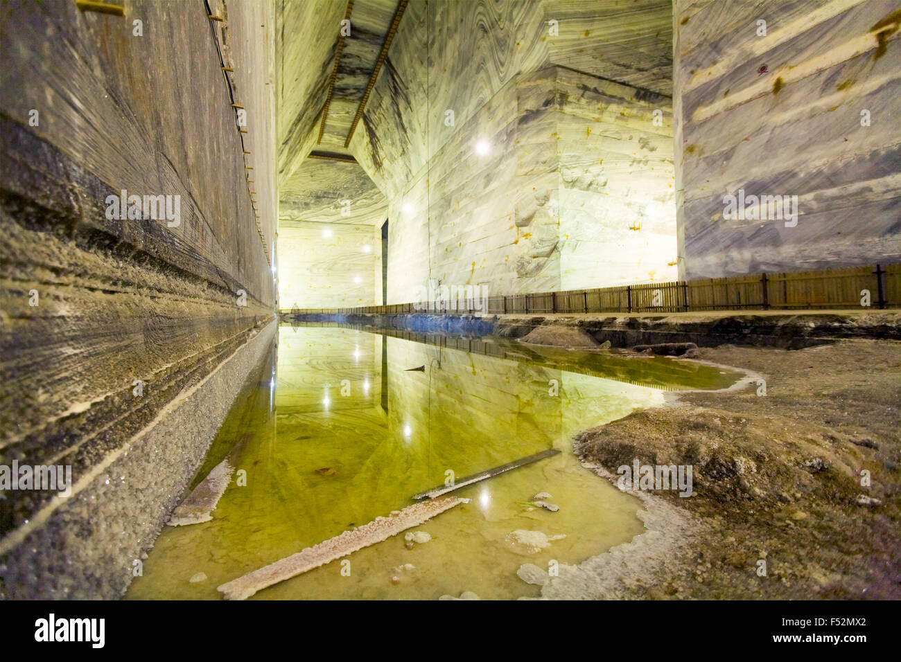 Very Large Salt Mine Shaft With Phreatic Water Lake Stock Photo