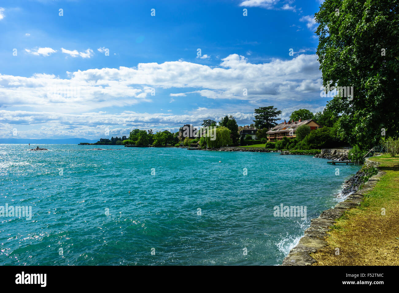 Summer on beautiful Lake Geneva. Lake Geneva, Switzerland Stock Photo
